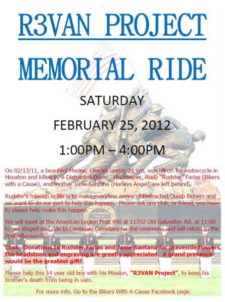 R3Van Event Memorial Ride Poster~ PLEASE SHARE!