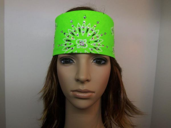 Lime Green Bandana with Clear Crystals