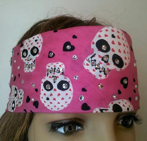 Pink, white and black skull bandana