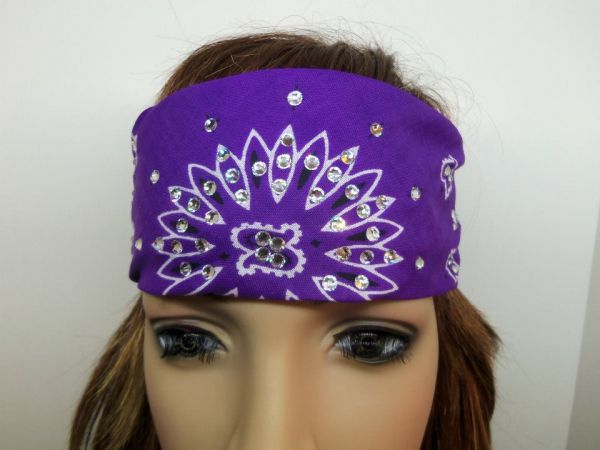 Purple bandana with clear crystals