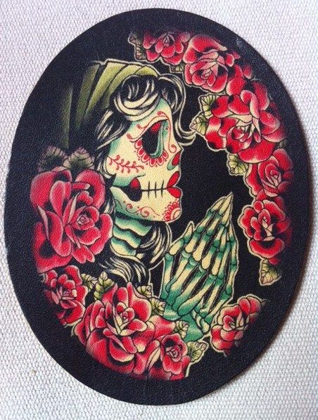Day of Dead Rose Skull Leather Patch