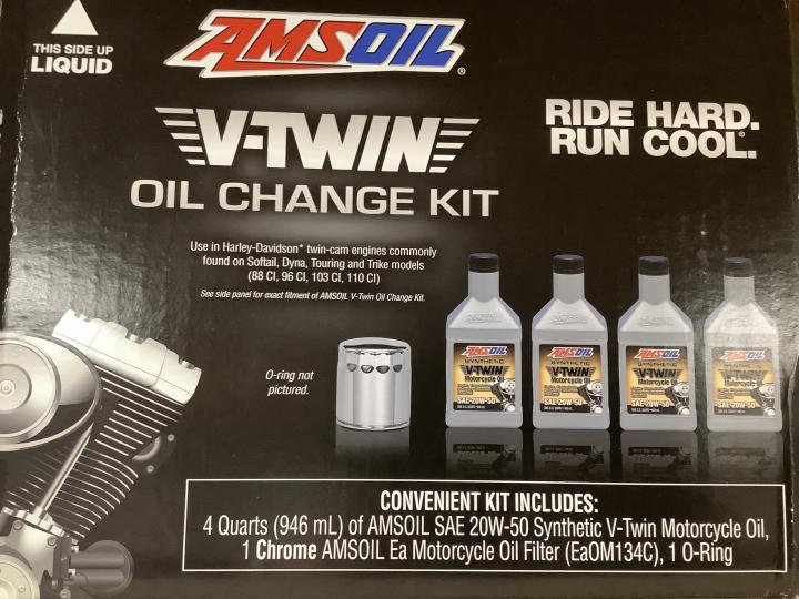 AMSOIL V-TWIN OIL CHANGE KIT FOR 1999- PRESENT FOR MOTOR SIZES 88 CI,96 CI, 103CI, 110 CI. EXCLUDING SPORTSTER