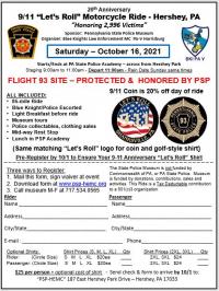 "9/11 LET’S ROLL” 20th Anniversary Ride in greater Harrisburg area 