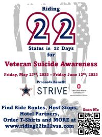 Riding 22 in 22 Veteran Suicide Awareness Benefit Ride
