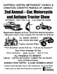 2nd Annual Duffield UMC & Christian Corvette Friends Car, Bike, Truck, & Antique Tractor show
