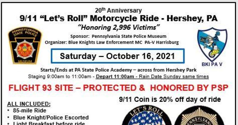 "9/11 LET’S ROLL” 20th Anniversary Ride in greater Harrisburg area 