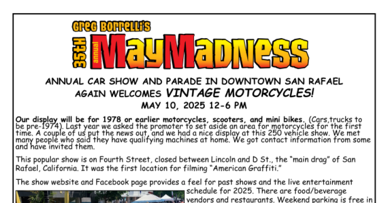 Vintage Motorcycle Display at May Madness 2025 Car Show