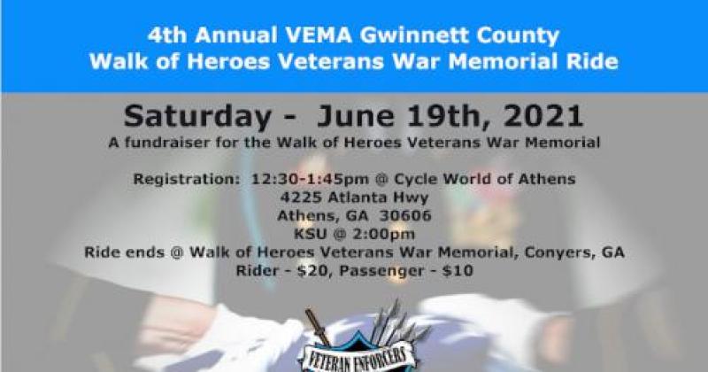 4th Annual VEMA Gwinnett County Walk of Heroes Veterans War Memorial Ride