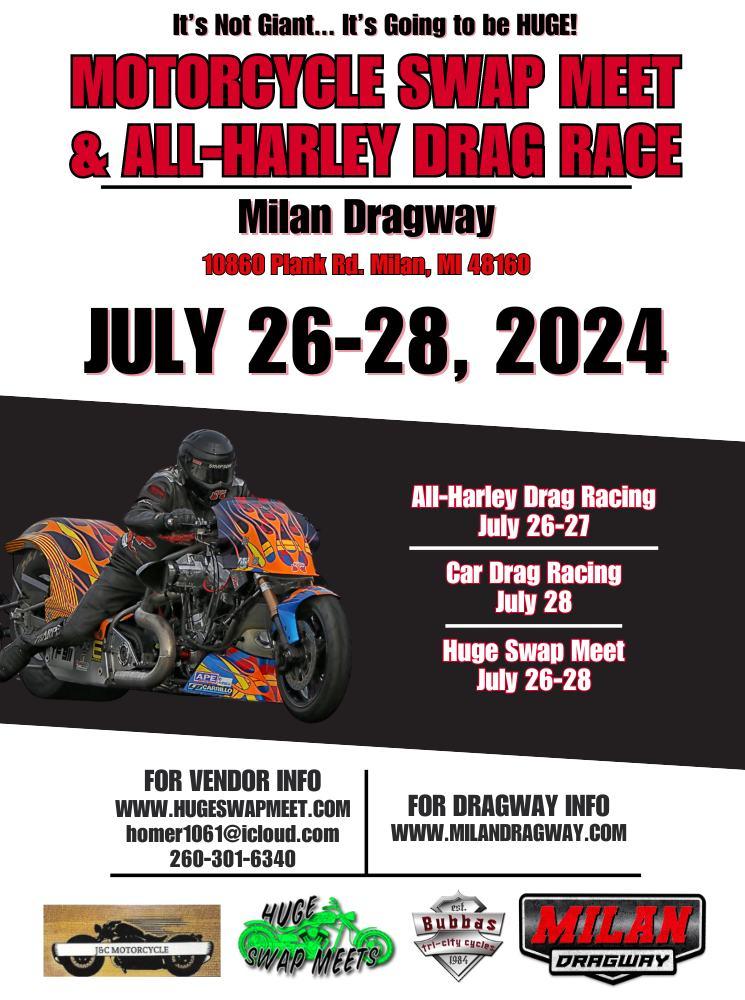 Milan Motorcycle Swap Meet & All Harley Drags
