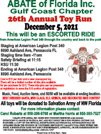 ABATE of Florida, Inc Gulf Coast Chapter 26th Annual Toy Run