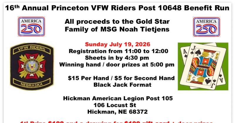 16th ANNUAL PRINCETON VFW RIDERS POST 10648 BENEFIT RUN