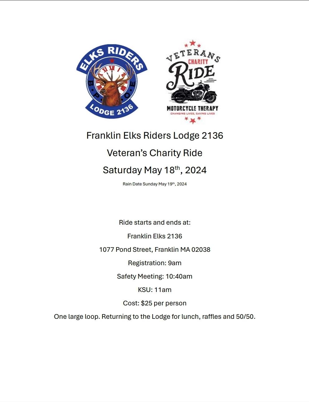 Franklin Elks Veterans  Run  MOVED TO THE 19th