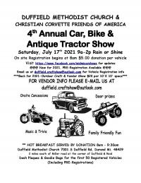 Duffield Methodist Church 4th Annual Car, Bike & Antique Tractor Show