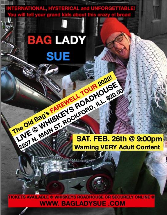 Adult Comic Bag Lady Sue @ Whiskeys - CycleFish.com